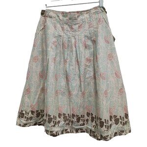 DKNY Jeans Flare Skirt Size 14 Ivory Pastel Glitter Floral Cottagecore Peasant